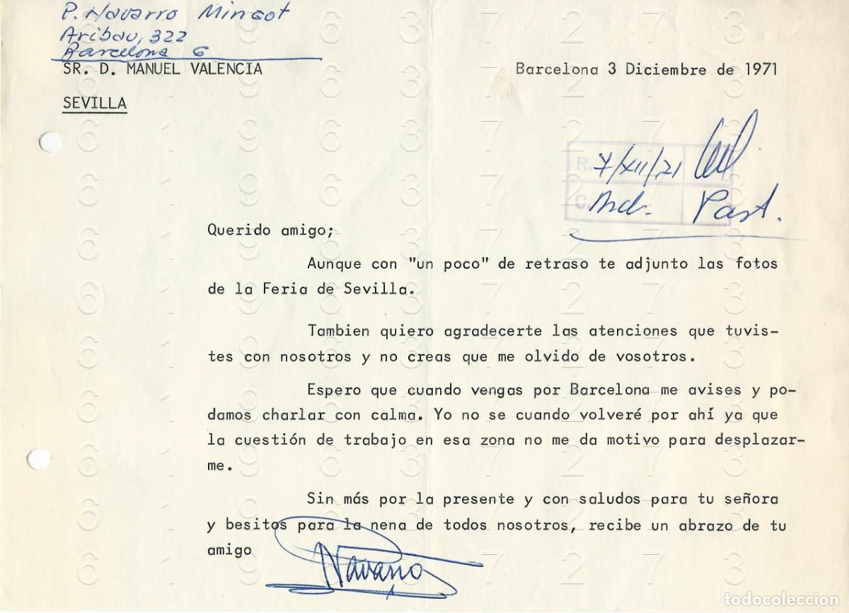 Otros art&iacute;culos de coleccionismo en papel: P NAVARRO MINGOT CARTA A SEVILLA CARTA 1971 M36