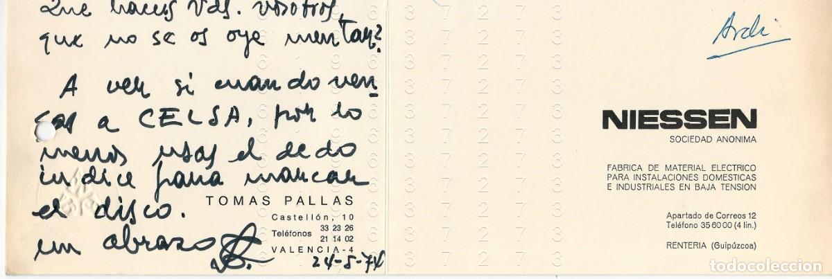 Otros art&iacute;culos de coleccionismo en papel: RENTERIA NIESSEN TARJETA ESCRITA Y FIRMADA M36
