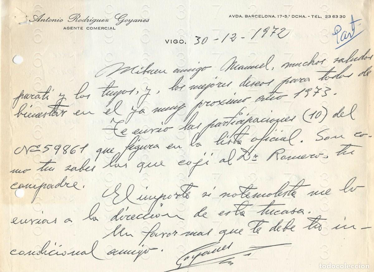 Otros art&iacute;culos de coleccionismo en papel: ANTONIO RODRIGUEZ GOYANES CARTA 1972 M36