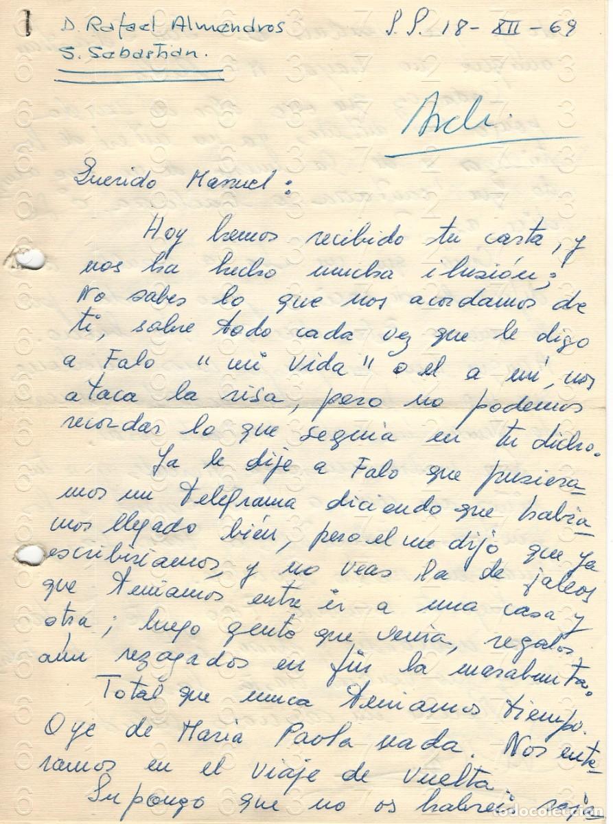 Otros art&iacute;culos de coleccionismo en papel: SAN SEBASTIAN RAFAEL ALMENDROS 1969 CARTA M36