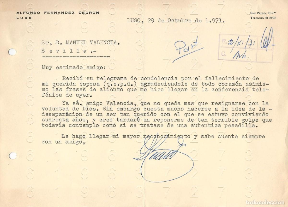 Otros art&iacute;culos de coleccionismo en papel: LUGO ALFONSO FERNANDEZ CEDRON 1971 CARTA M36