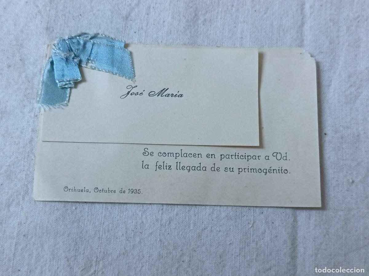 Altri oggetti di carta: Antigua Tarjeta de Aviso de Nacimiento, Orihuela, 1935