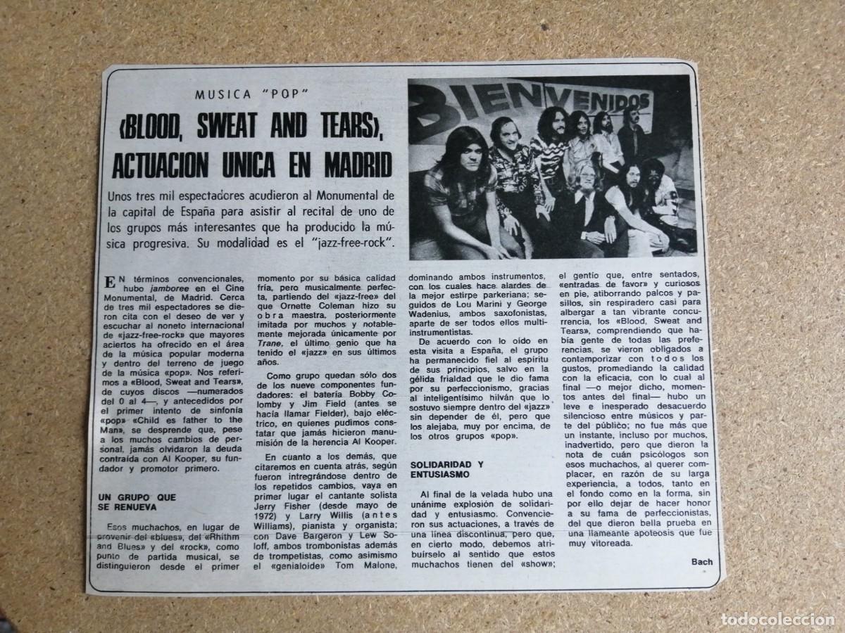 Otros art&iacute;culos de coleccionismo en papel: ARTICULO MUSICAL. BLOOD SWEAT AND TEARS, ACTUACION UNICA EN MADRID