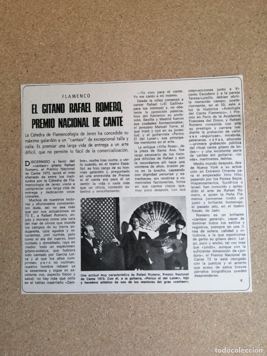 Otros art&iacute;culos de coleccionismo en papel: ARTICULO MUSICAL. EL GITANO RAFAEL ROMERO, PREMIO NACIONAL DE CANTE FLAMENCO 1973
