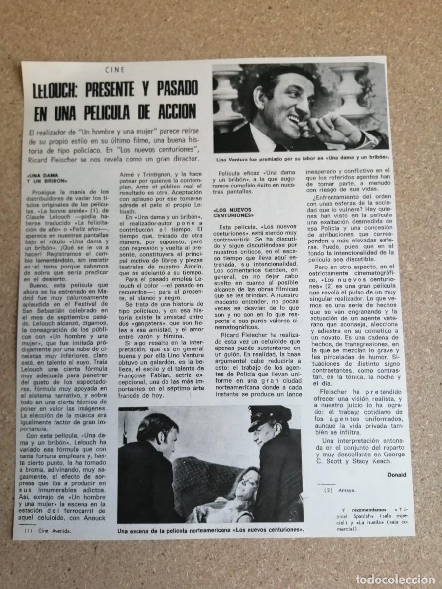Otros art&iacute;culos de coleccionismo en papel: CRITICA CINEMATOGRAFICA. UNA DAMA Y UN BRIBON (CLAUDE LELOUCH) - LOS NUEVOS CENTURIONES (FLEISCHER)