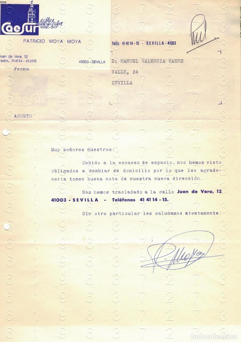 Otros art&iacute;culos de coleccionismo en papel: SEVILLA PATRICIO MOYA MOYA CARTA TARJETA Y SOBRE 1985 M37