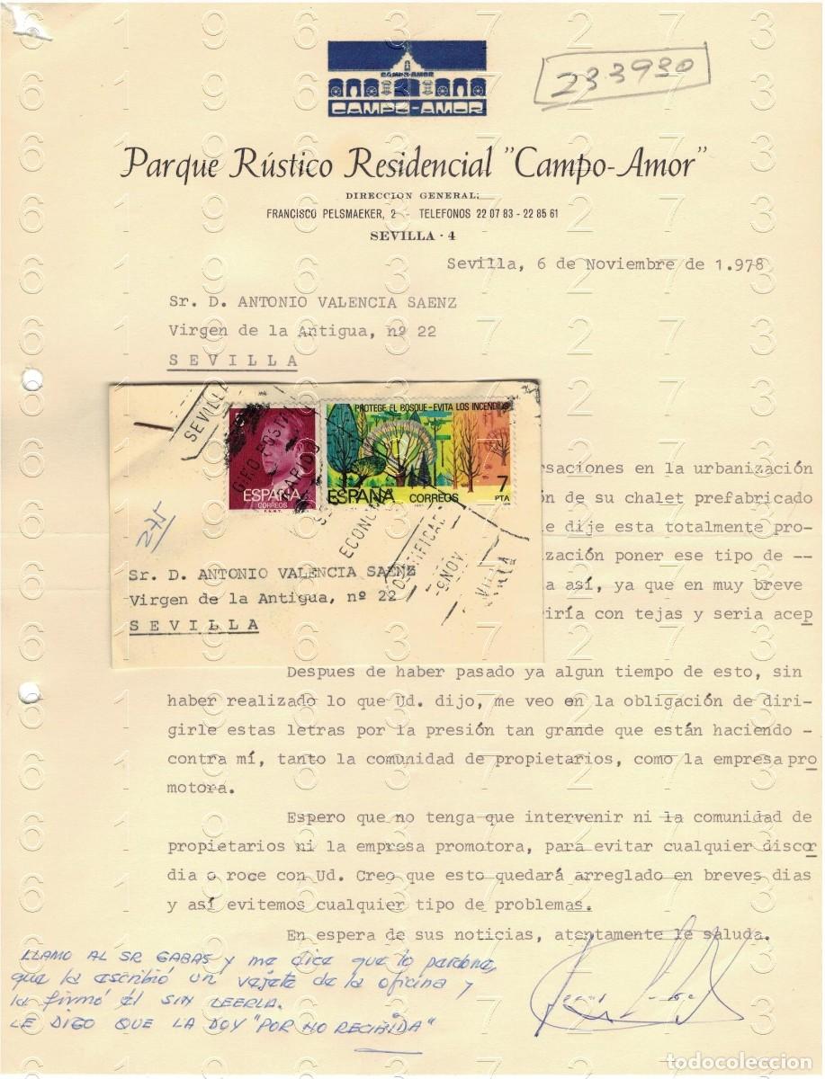Otros art&iacute;culos de coleccionismo en papel: SEVILLA PARQUE RESIDENCIAL CAMPOAMOR CARTA Y SOBRE 1978 M37