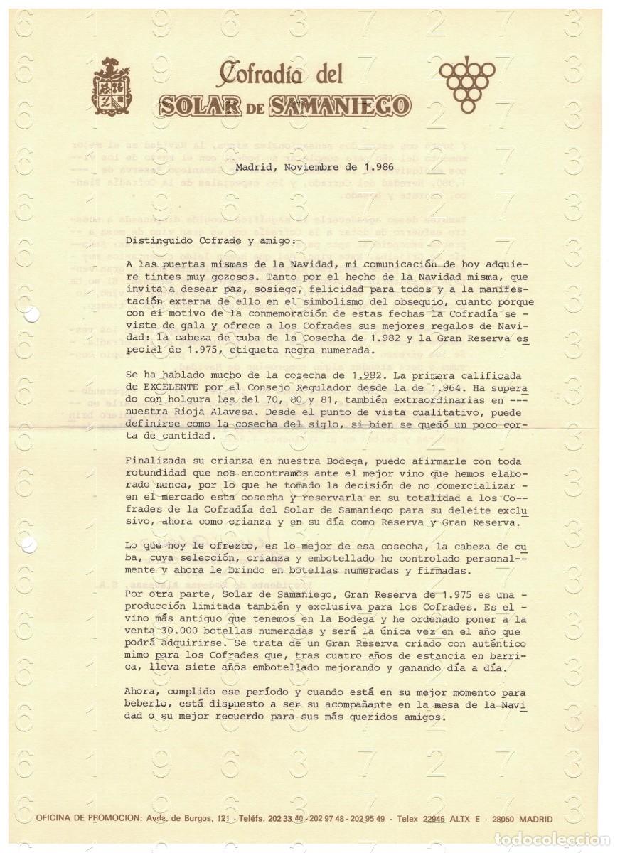 Otros art&iacute;culos de coleccionismo en papel: COFRADIA DEL SOLAR DE SAMANIEGO JOSE LUIS ALONSO CILLERO CARTA FIRMADA 1986 M37