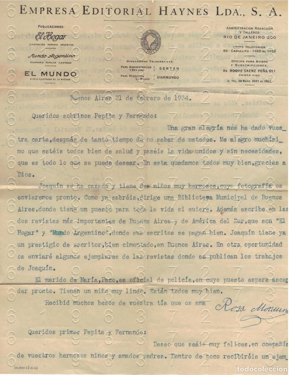 Otros art&iacute;culos de coleccionismo en papel: HAYNES EMPRESA EDITORIAL CARTA BUENOS AIRES ROSA MUNUERA 1934 CARTA M37