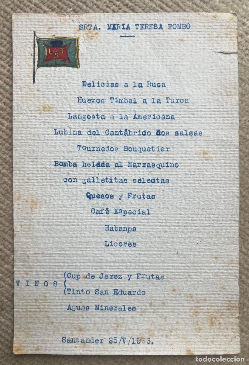 Sammelleidenschaft Andere Papierartikel: Men&uacute; banquete personalizado de la Sociedad Lawn Tenis - Santander, 1933 (Corona Real tachada)