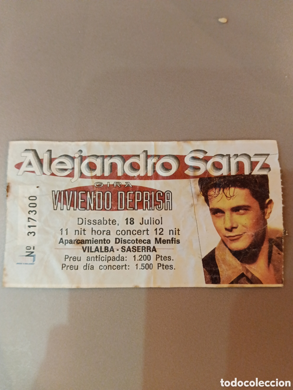Otros art&iacute;culos de coleccionismo en papel: Entrada Alejandro Sanz primera gira