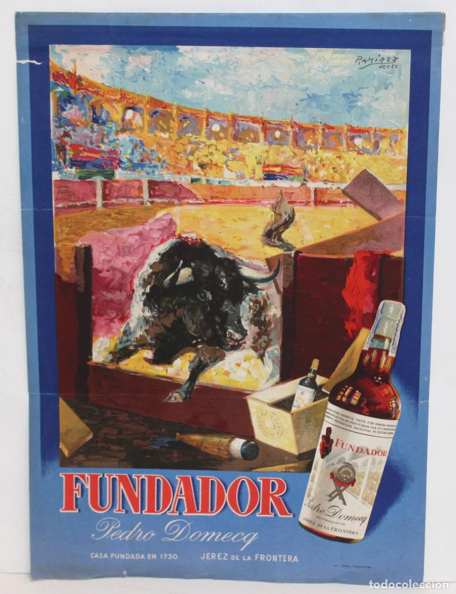 Otros art&iacute;culos de coleccionismo en papel: CARTEL LITOGRAFICO CON PUBLICIDAD DE BRANDY FUNDADOR (PEDRO DOMENEQ). JEREZ DE LA FRONTERA