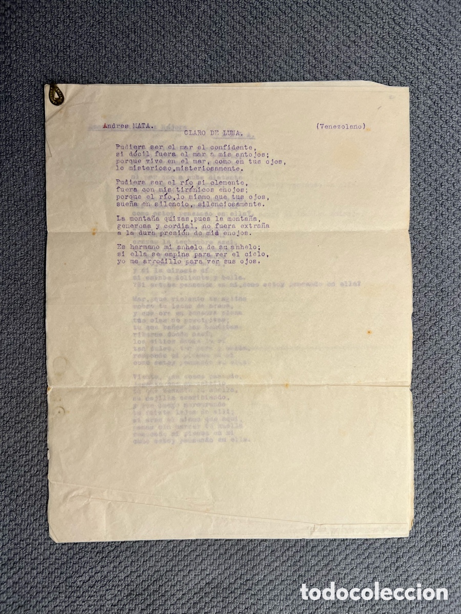 Otros art&iacute;culos de coleccionismo en papel: POEMAS..Pliego de 7 hojas mecanografiadas (h.1900?) 8 Poemas diferentes autores&hellip;