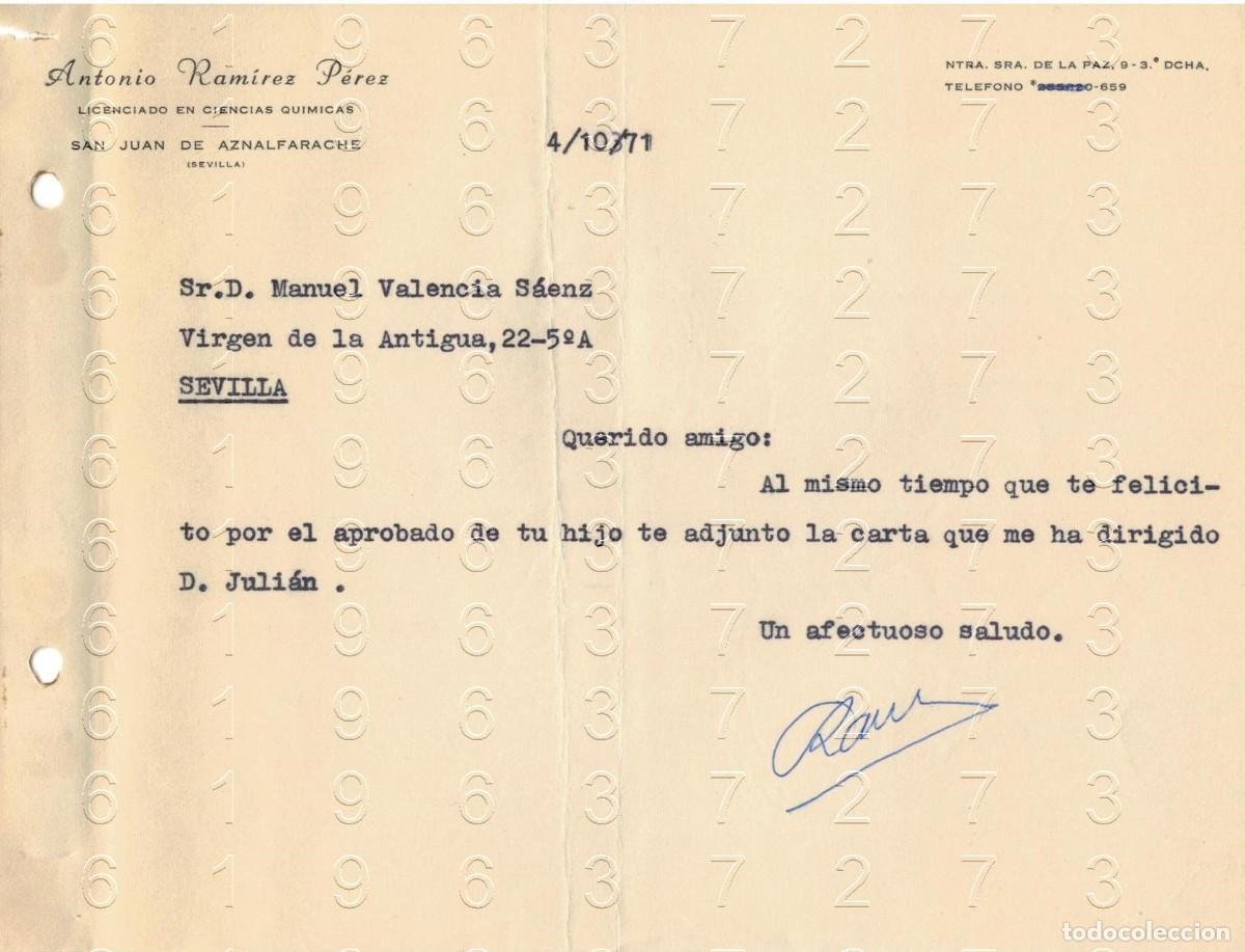 Sammelleidenschaft Andere Papierartikel: SAN JUAN DE AZNALFARACHE ANTONIO RAMIREZ PEREZ 1971 CARTA M38