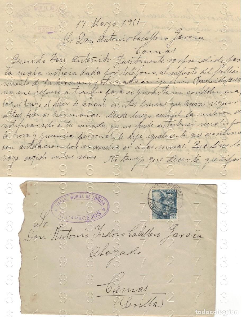 Otros art&iacute;culos de coleccionismo en papel: ALCARACEJOS CORDOBA RAFAEL MURIEL DE ZU&Ntilde;IGA 1951 CARTA M38