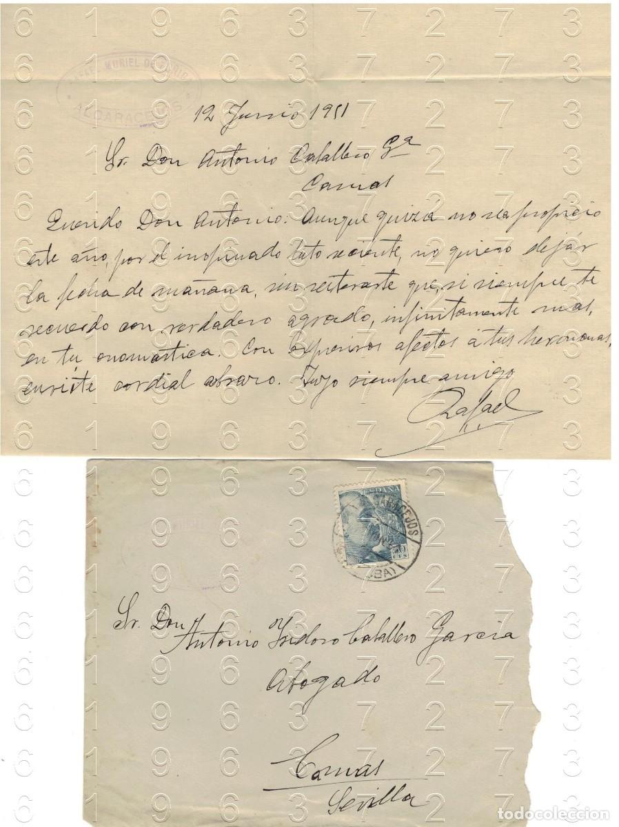 Otros art&iacute;culos de coleccionismo en papel: ALCARACEJOS CORDOBA RAFAEL MURIEL DE ZU&Ntilde;IGA 1951 CARTA M38