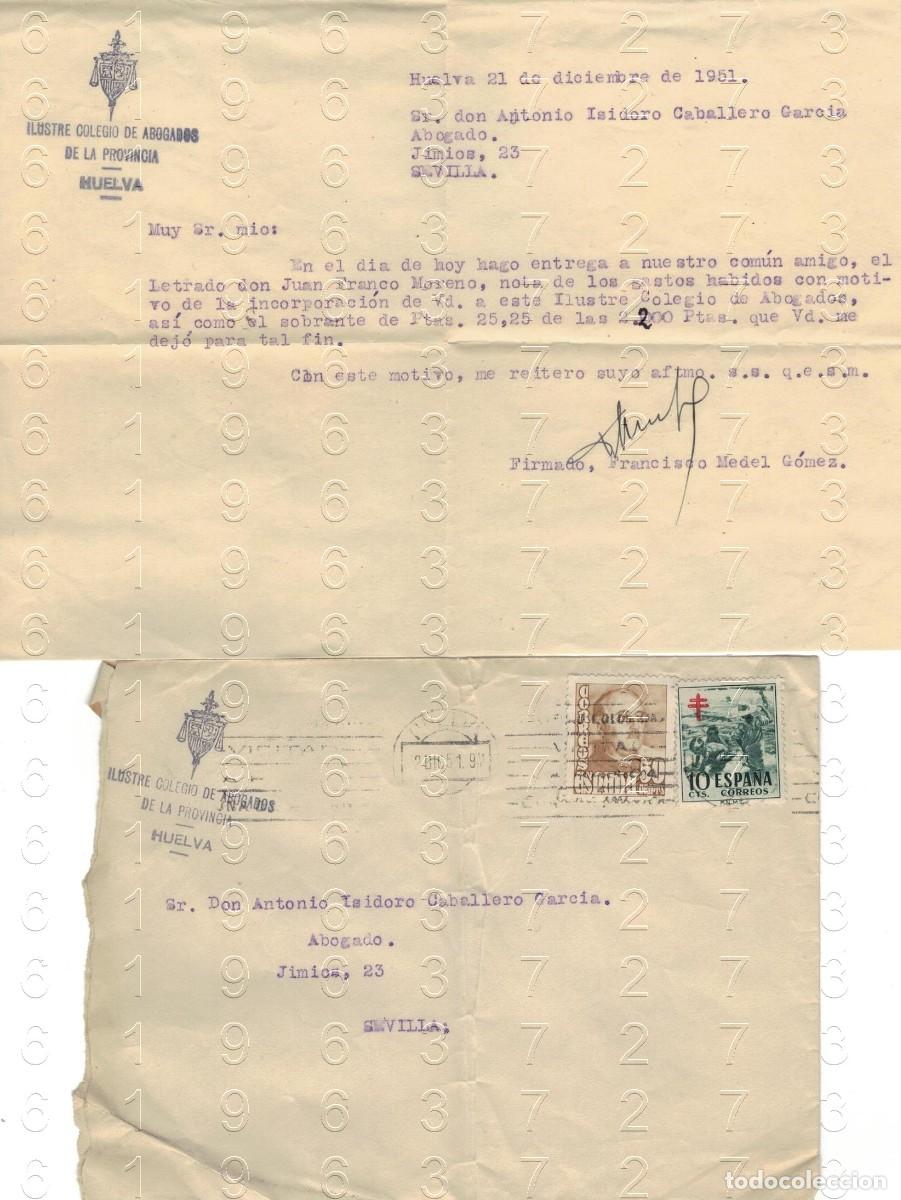 Otros art&iacute;culos de coleccionismo en papel: HUELVA COLEGIO DE ABOGADOS FRANCISCO MEDEL GOMEZX 1951 CARTA M38