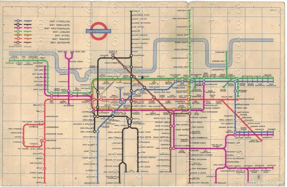 Otros art&iacute;culos de coleccionismo en papel: 1957 LONDRES LONDON METRO PLANO ESTACIONES UNDERGROUND M38