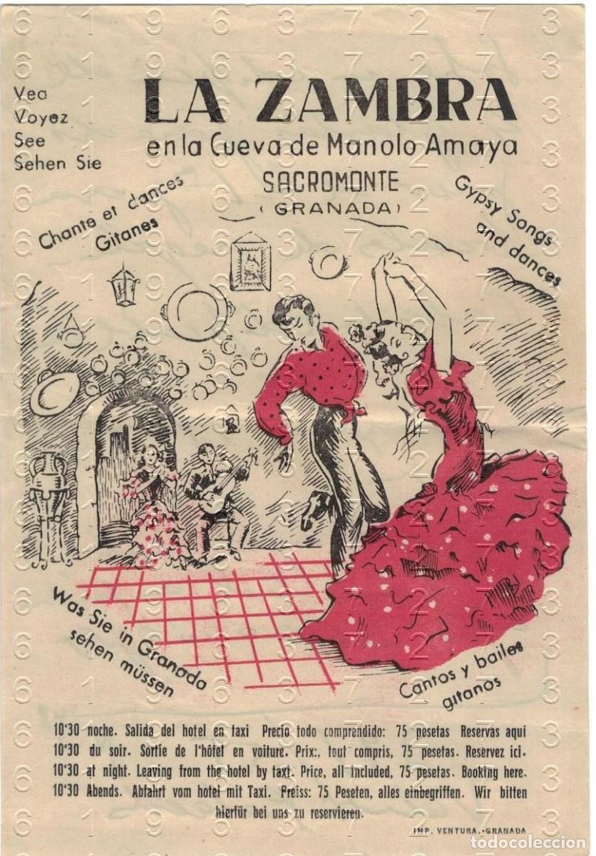 Otros art&iacute;culos de coleccionismo en papel: SACROMONTE GRANADA MANOLO AMAYA LA ZAMBRA HOJA PUBLICITARIA M38