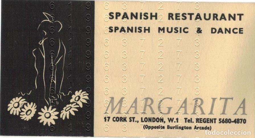 Otros art&iacute;culos de coleccionismo en papel: LONDON LONDRES RESTAURANTE ESPA&Ntilde;OL MARGARITA TARJETA ANTIGUA M38