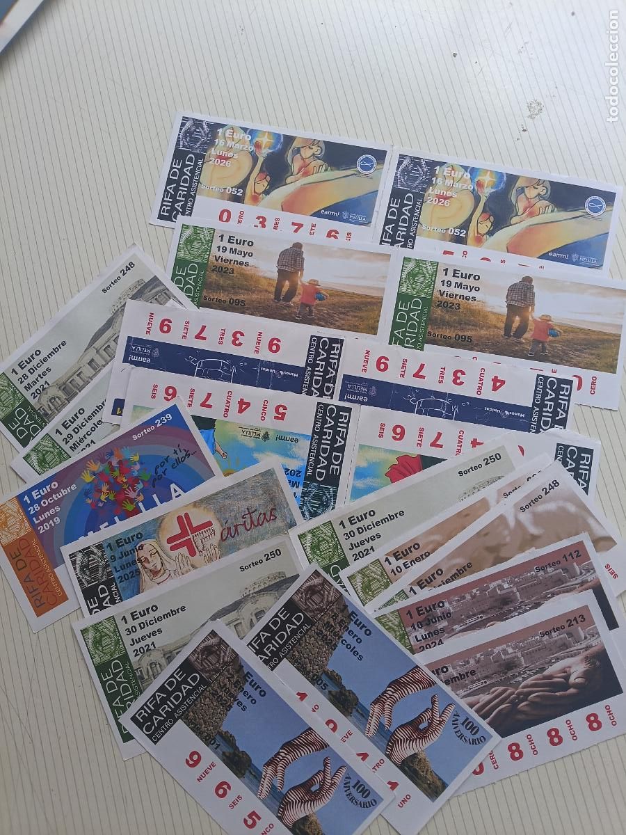 Otros art&iacute;culos de coleccionismo en papel: Rifa de Caridad. CARITAS MELILLA. Lote de cupones 2025