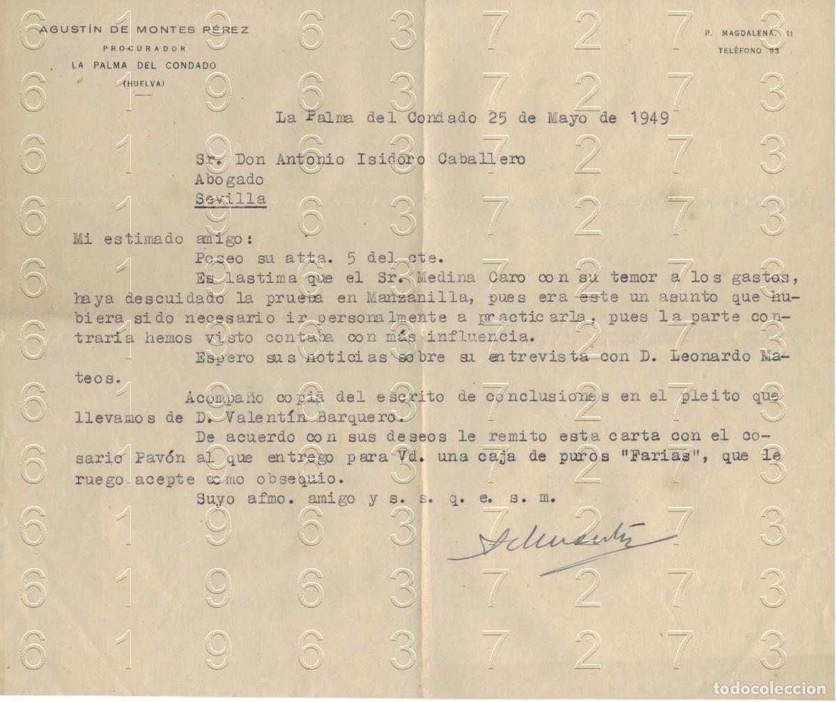 Otros art&iacute;culos de coleccionismo en papel: LA PALMA DEL CONDADO AGUSTIN DE MONTES 1949 CARTA M39