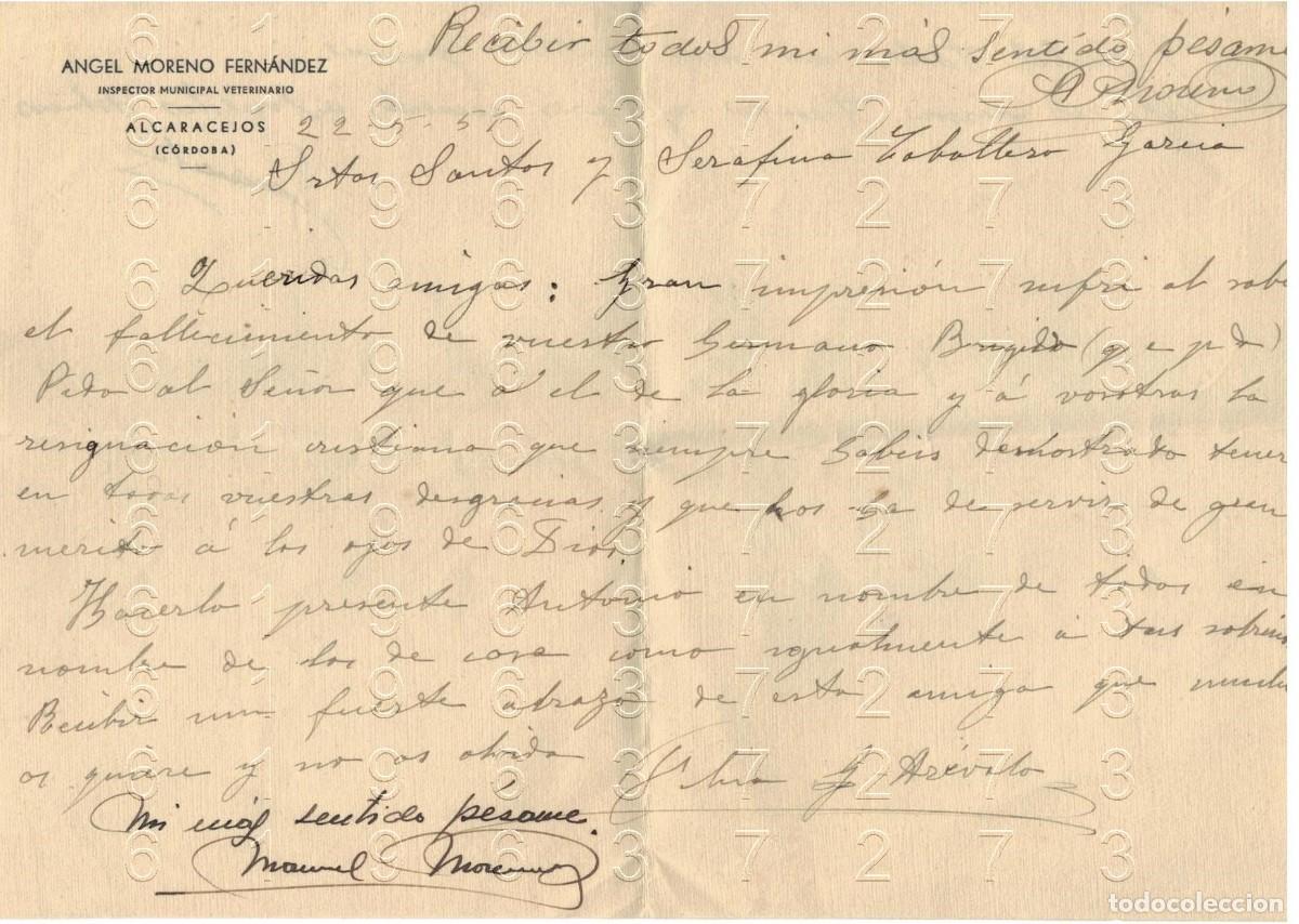 Otros art&iacute;culos de coleccionismo en papel: ALCARACEJOS CORDOBA ANGEL MORENO FERNANDEZ 1951 CARTA M39