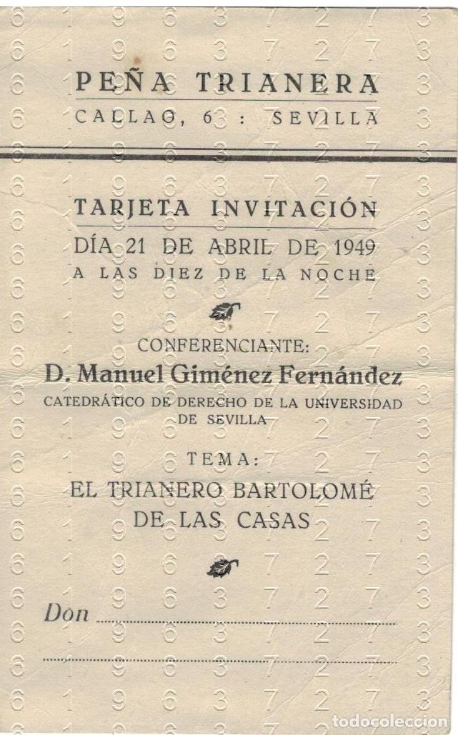 Otros art&iacute;culos de coleccionismo en papel: SEVILLA PE&Ntilde;A TRIANERA MANUEL GIMENEZ FERNANDEZ TARJETA INVITACION 1949 M39