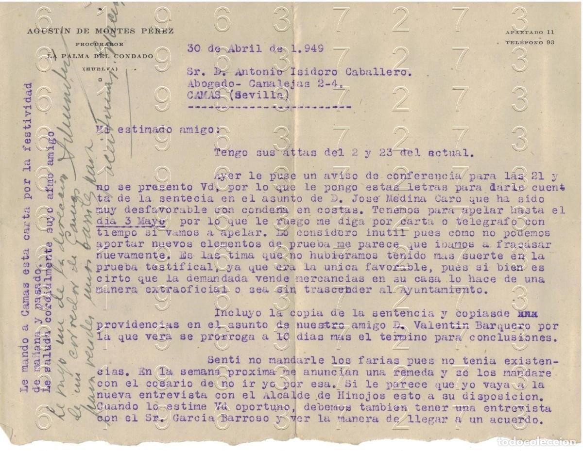 Otros art&iacute;culos de coleccionismo en papel: LA PALMA DEL CONDADO CARTA 1949 M39