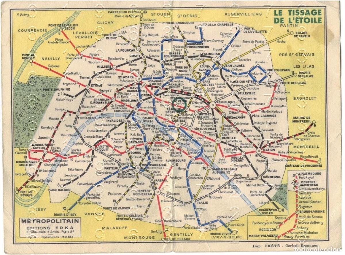 Otros art&iacute;culos de coleccionismo en papel: 1957 PARIS METRO PLANO LE TISSAGE DE L'ETOILE M39