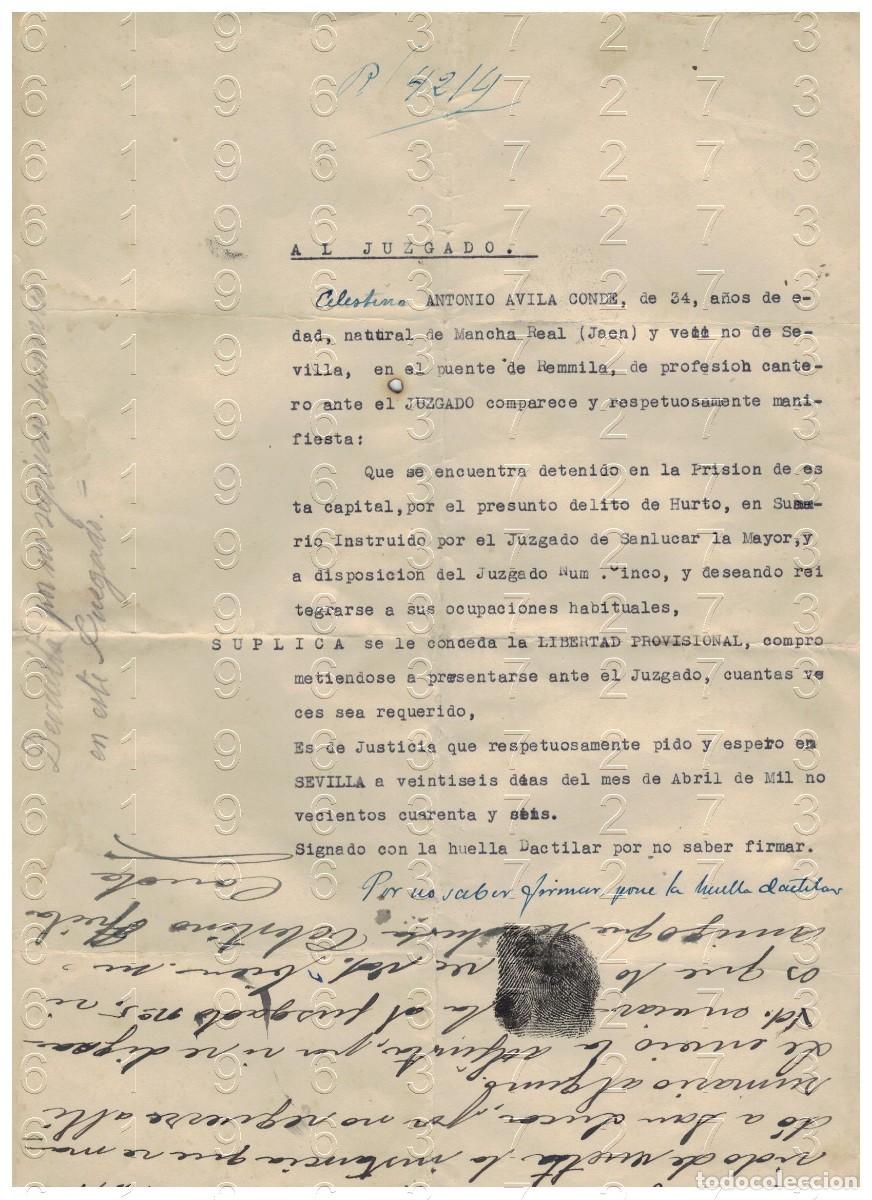 Otros art&iacute;culos de coleccionismo en papel: MANCHA REAL SANLUCAR LA MAYOR PRESO POR HURTO CARTA PIDIENDO LIBERTAD 1946 M39