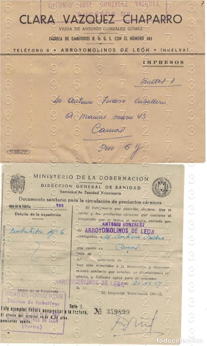 Otros art&iacute;culos de coleccionismo en papel: ARROYOMOLINOS DE LEON CLARA VAZQUEZ CHAPARRO FABRICA DE EMBUTIDOS 1957 M39