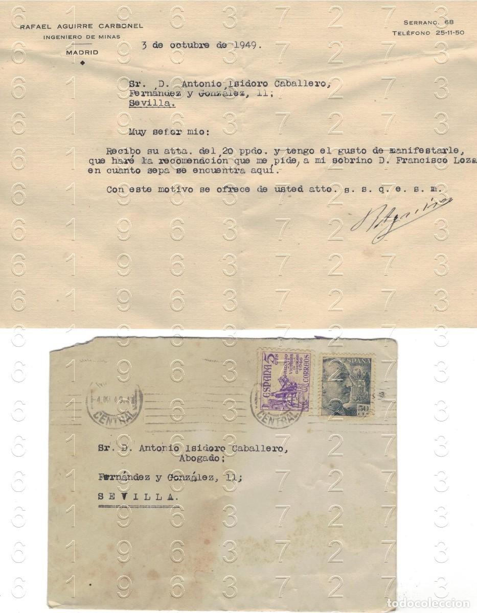 Otros art&iacute;culos de coleccionismo en papel: INGENIERO DE MINAS RAFAEL AGUIRRE CARBONELL CARTA Y SOBRE 1949 M40