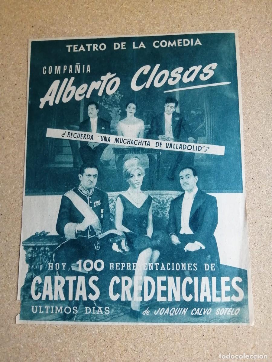 Otros art&iacute;culos de coleccionismo en papel: ANUNCIO TEATRO. COMPA&Ntilde;IA ALBERTO CLOSAS EN CARTAS CREDENCIALES, DE JOAQUIN CALVO SOTELO