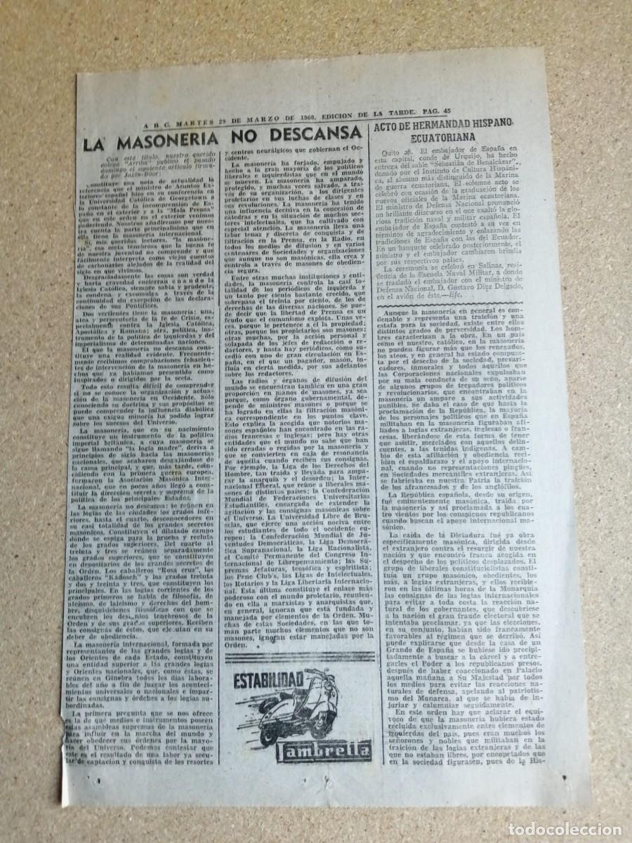 Otros art&iacute;culos de coleccionismo en papel: REPORTAJE. LA MASONERIA NO DESCANSA