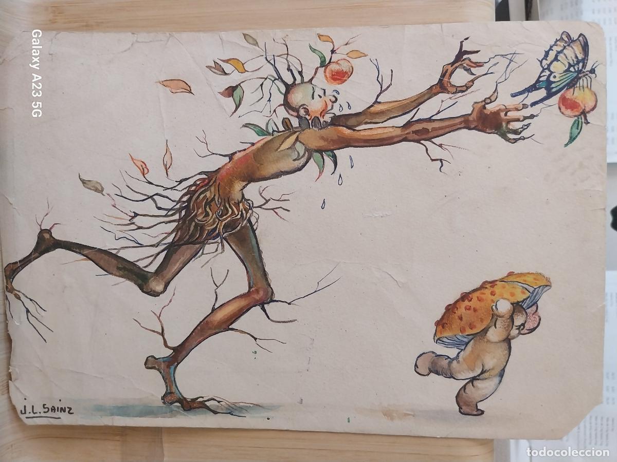 Otros art&iacute;culos de coleccionismo en papel: ILUSTRACION TINTA Y COLOR ORIGINAL J.L. SAINZ 24X16CMS ALEGOR&Iacute;A OTO&Ntilde;O