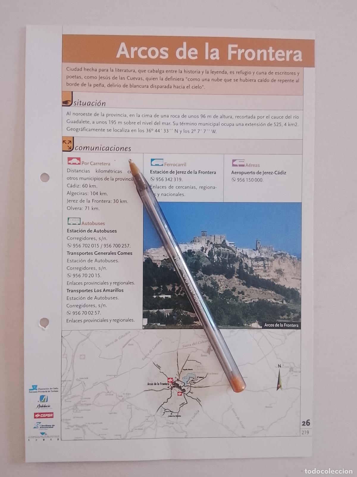 Otros art&iacute;culos de coleccionismo en papel: ficha tecnica coleccionable sobre cadiz - arcos de la frontera con fotos