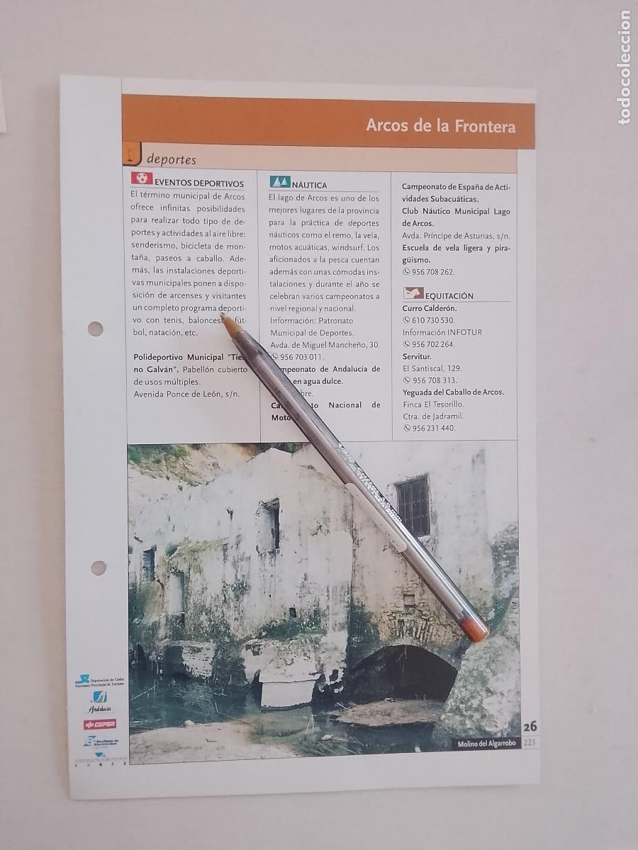 Otros art&iacute;culos de coleccionismo en papel: ficha tecnica coleccionable sobre cadiz - arcos de la frontera con fotos