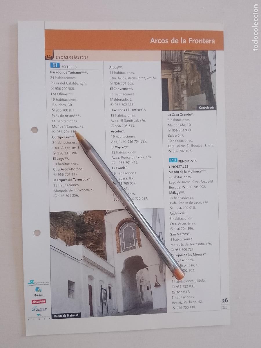 Otros art&iacute;culos de coleccionismo en papel: ficha tecnica coleccionable sobre cadiz - arcos de la frontera con fotos