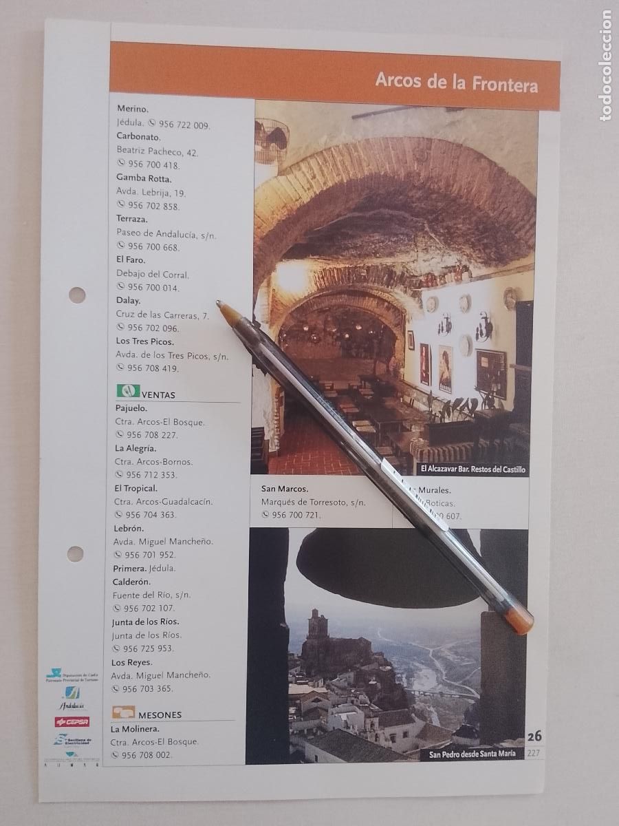Otros art&iacute;culos de coleccionismo en papel: ficha tecnica coleccionable sobre cadiz - arcos de la frontera con fotos