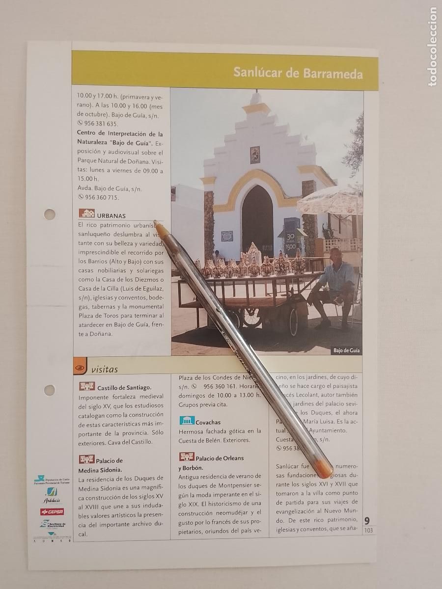 Otros art&iacute;culos de coleccionismo en papel: ficha tecnica coleccionable sobre cadiz - SANLUCAR DE BARRAMEDA