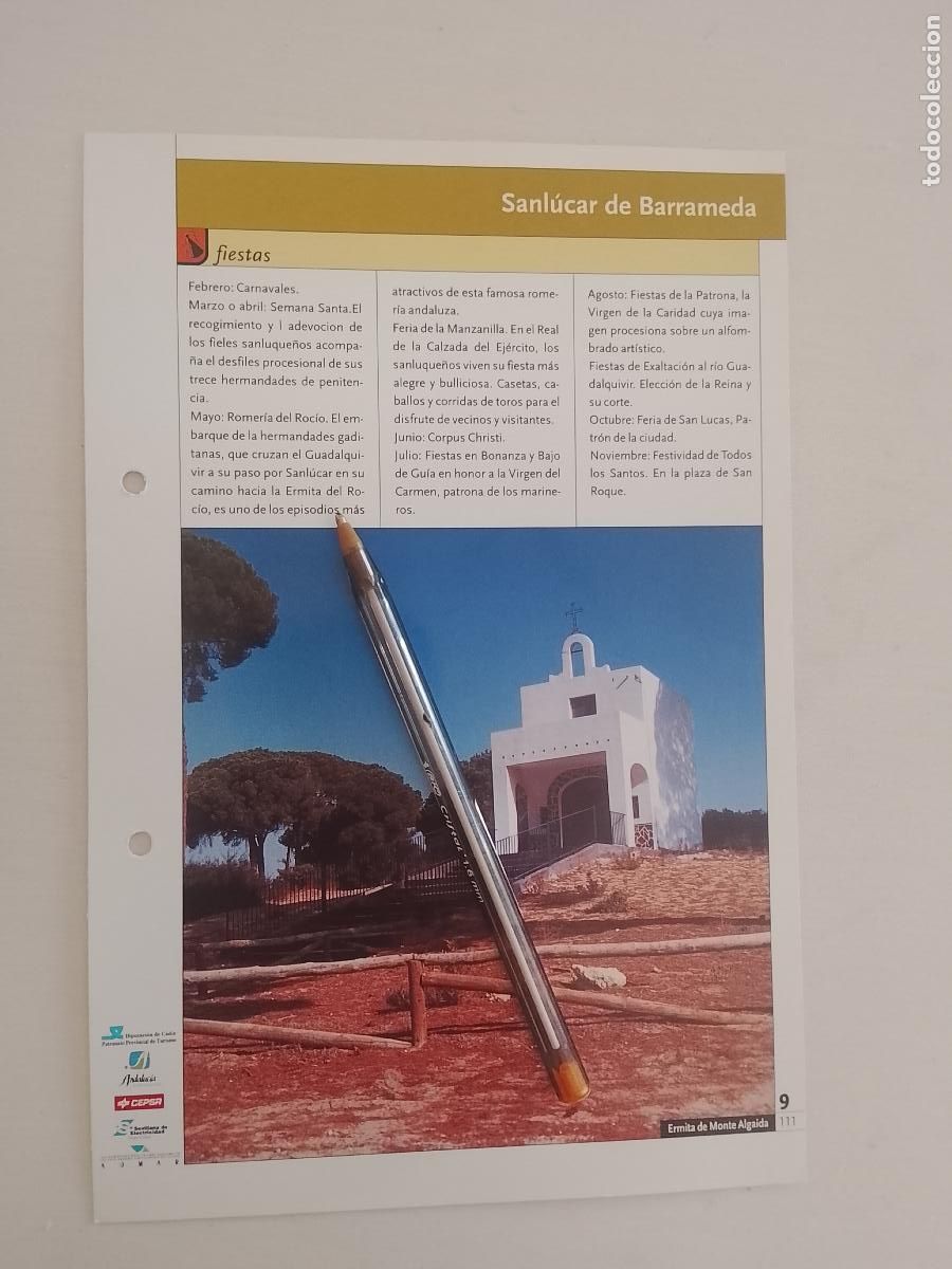 Otros art&iacute;culos de coleccionismo en papel: ficha tecnica coleccionable sobre cadiz - SANLUCAR DE BARRAMEDA