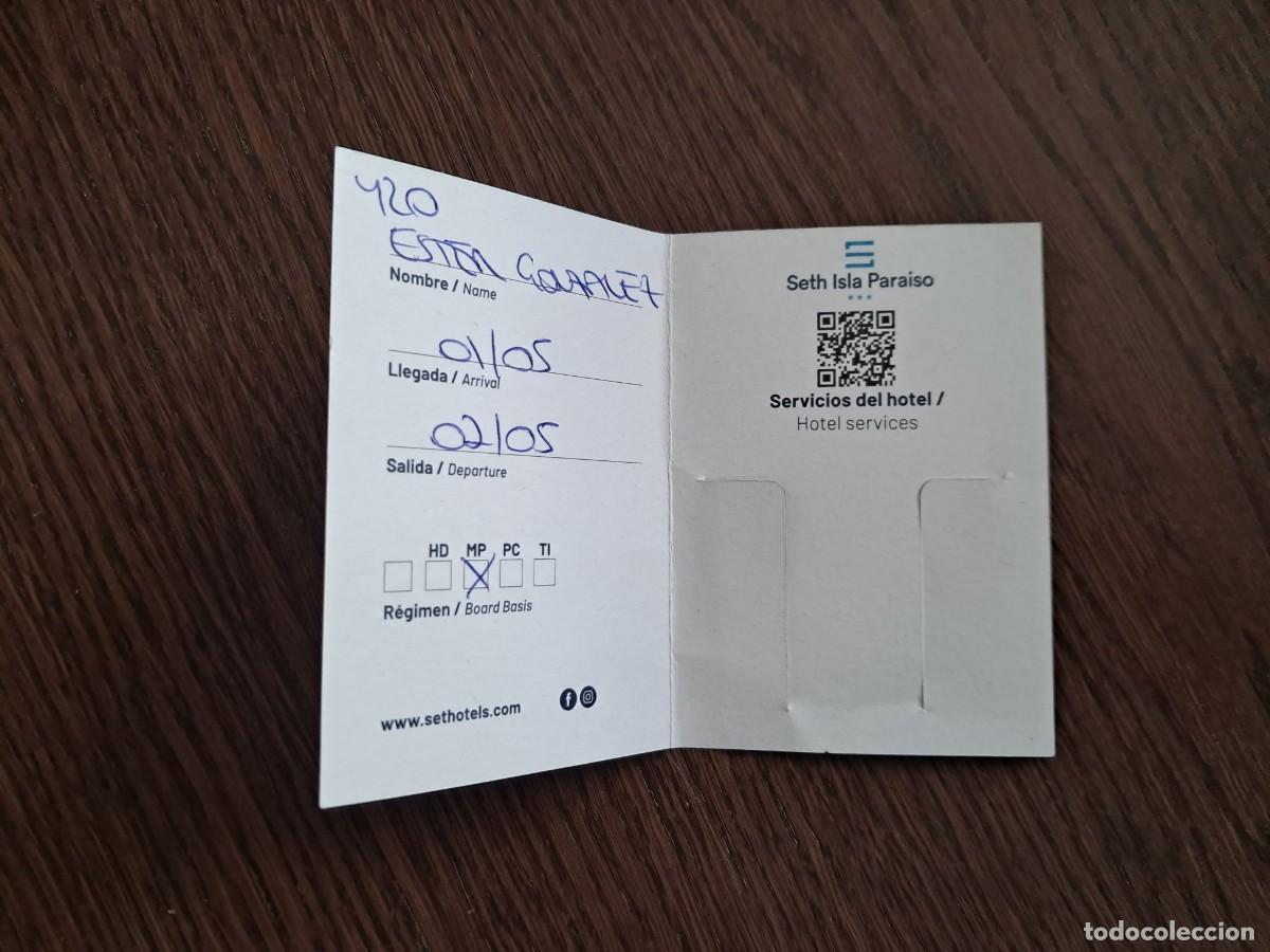 Otros art&iacute;culos de coleccionismo en papel: tarjeta de bienvenida hotel, Seth hoteles, Isla Paraiso, Menorca.