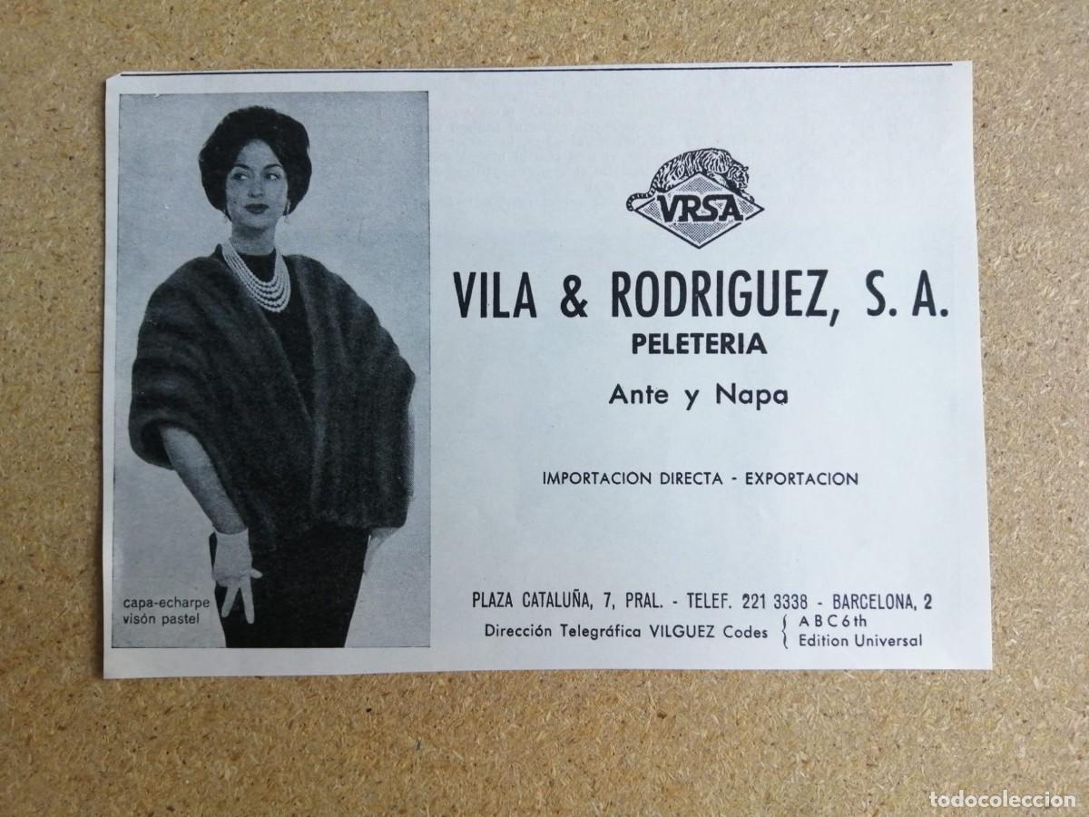 Otros art&iacute;culos de coleccionismo en papel: ANUNCIO. PELETERIA, ANTE Y NAPA VILA & RODRIGUEZ (BARCELONA)