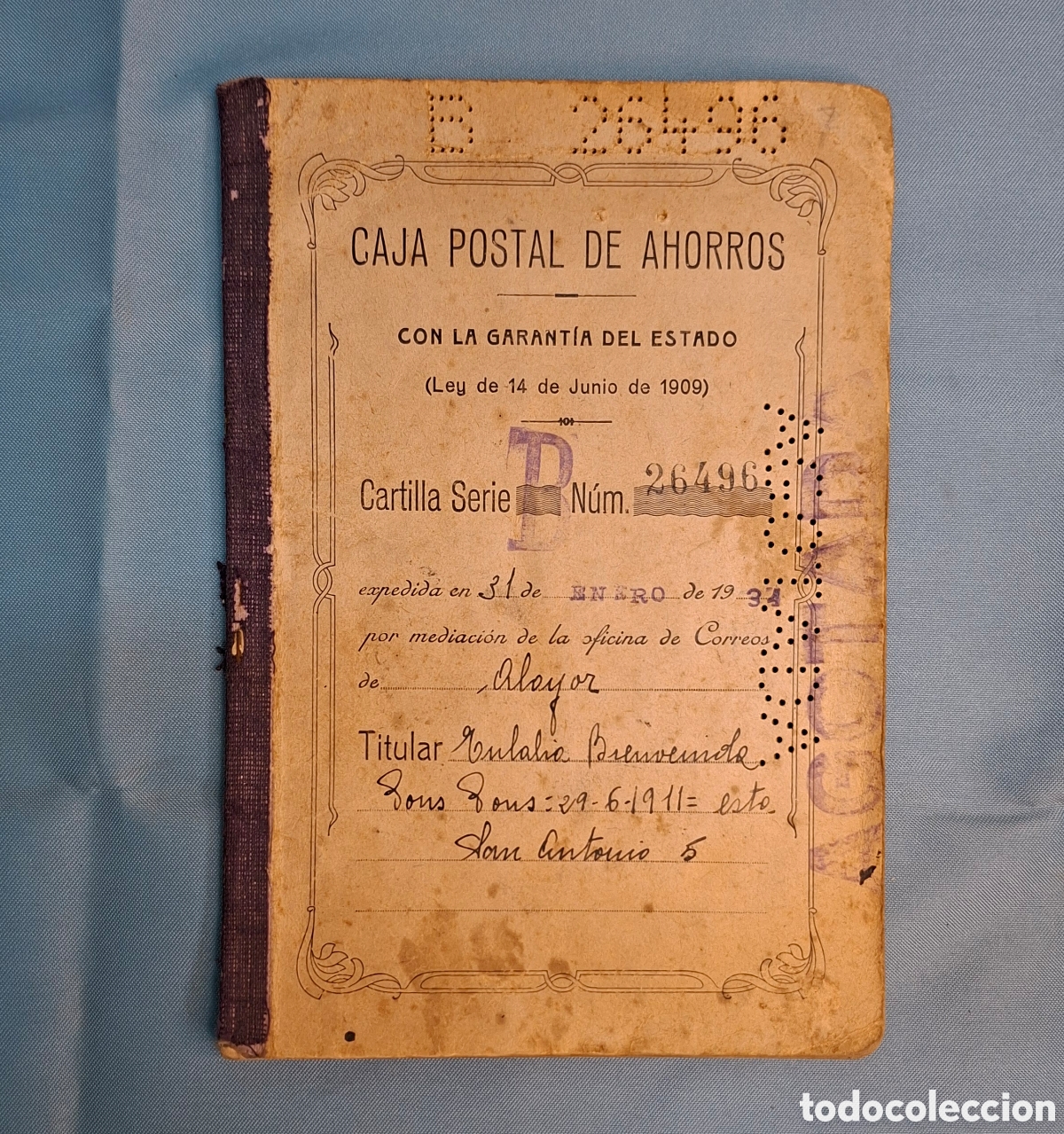 Otros art&iacute;culos de coleccionismo en papel: Antigua Cartilla de Ahorros Caja Postal 1934