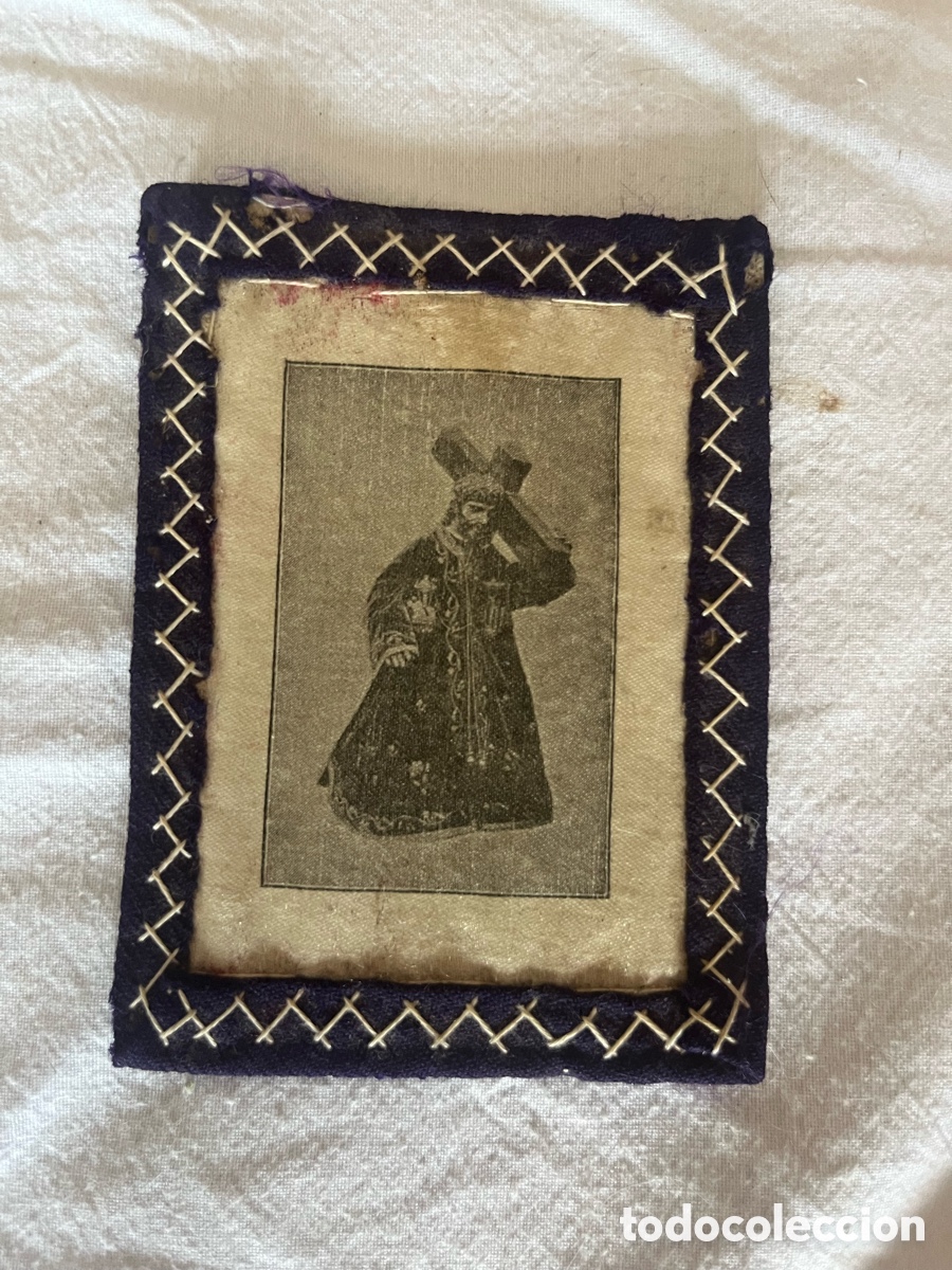 Otros art&iacute;culos de coleccionismo en papel: Antiguo escapulario artesanal con estampa de Jes&uacute;s Nazareno &ndash; Tela bordada a mano &ndash; Religioso