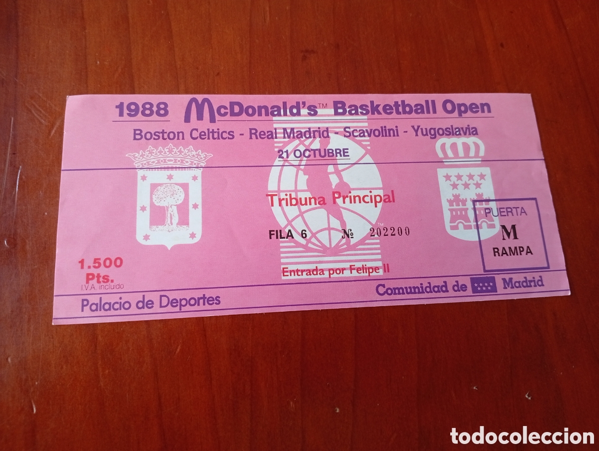 Otros art&iacute;culos de coleccionismo en papel: ENTRADA 1988 BOSTON CELTICS REAL MADRID BASKETBALL OPEN MCDONALDS SCAVOLINI YUGOSLAVIA