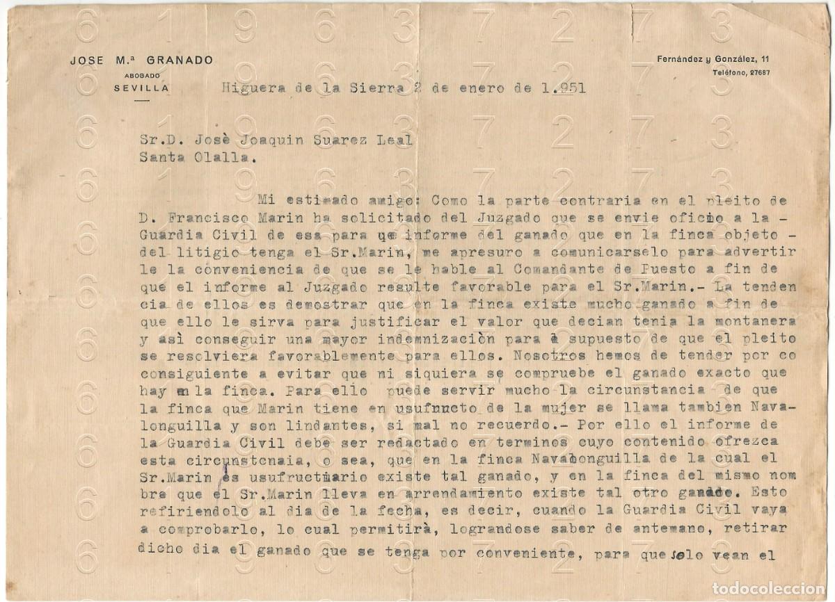 Otros art&iacute;culos de coleccionismo en papel: HIGUERA DE LA SIERRA 1951 CARTA JOSE MARIA GRANADO M37