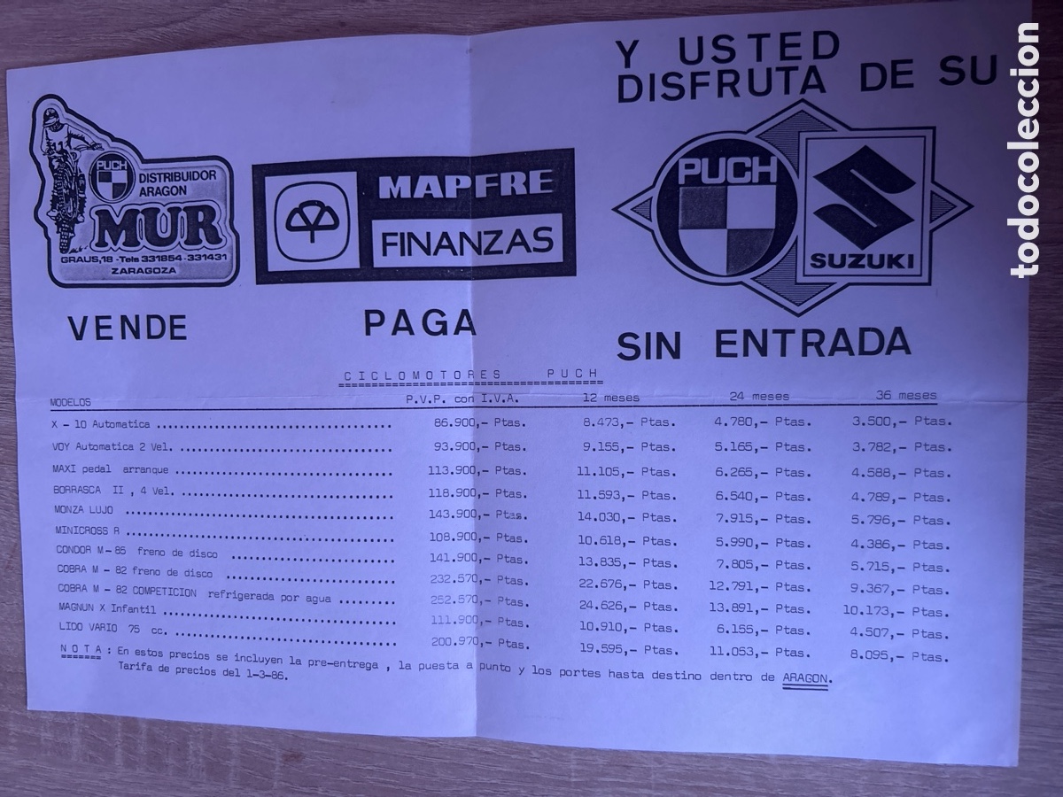 Sammelleidenschaft Andere Papierartikel: Hoja de precios ciclomotores puch