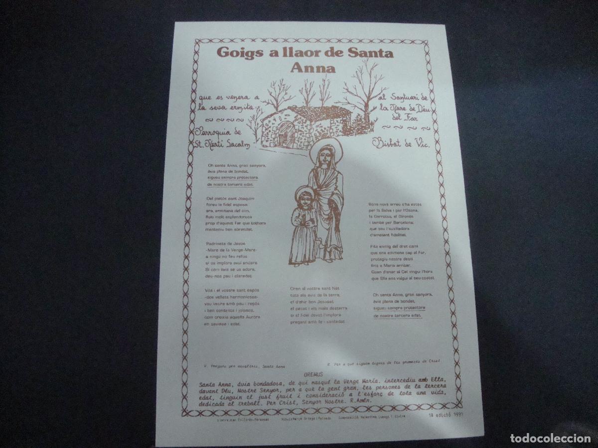 Otros art&iacute;culos de coleccionismo en papel: GOIGS A LLAOR DE SANTA ANNA VENERA ERMITA DE LA MARE DE DEU DEL FAR BISBAT DE VIC